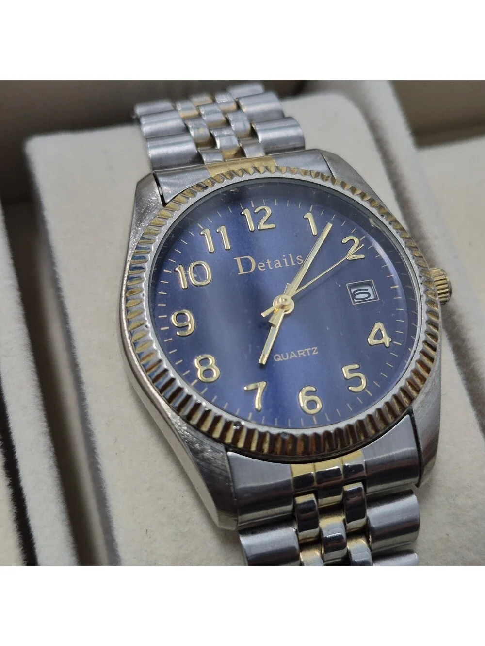 Details Brand Quartz Two Tone Blue Dial Watch